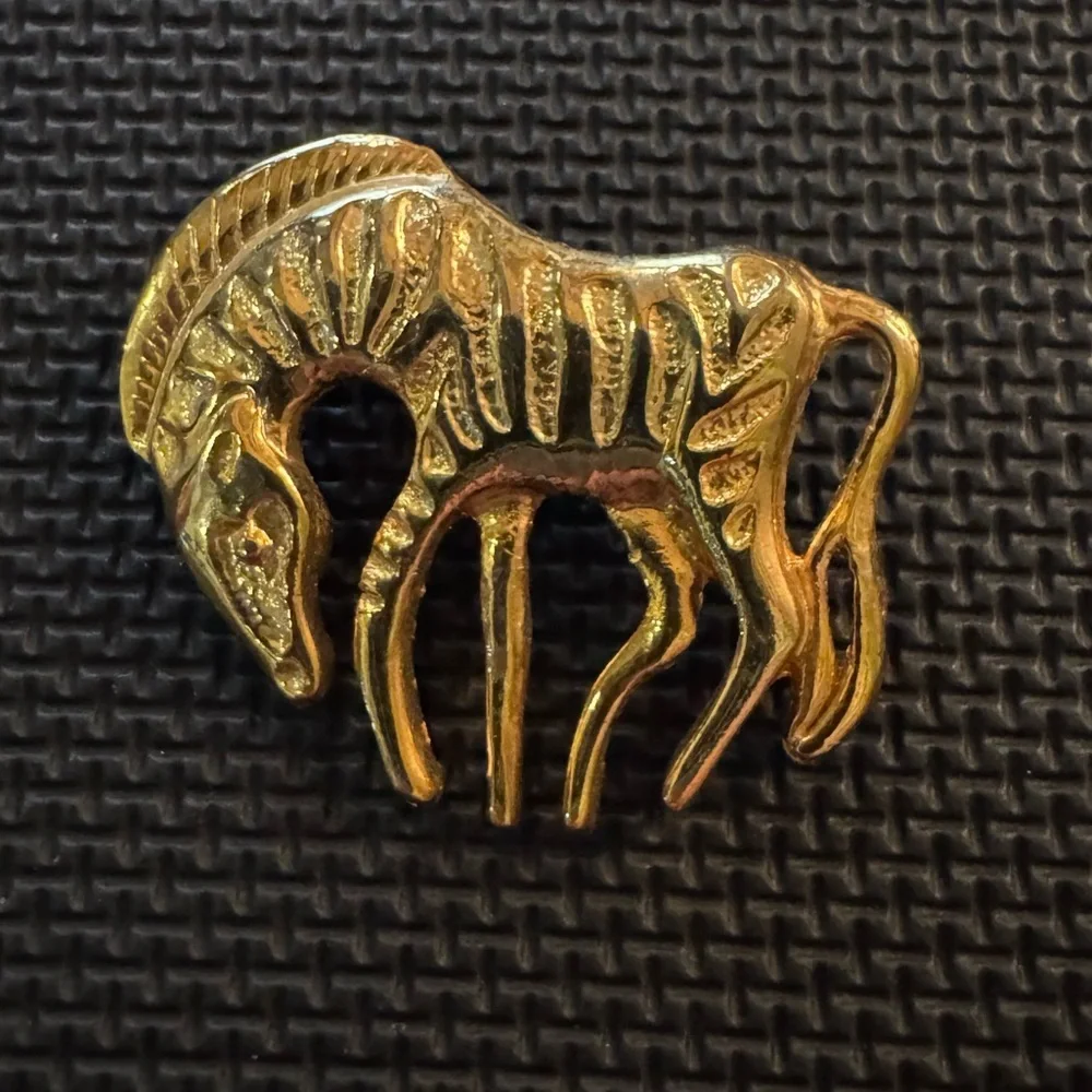 Vintage MCM Grazing Zebra Goldtone maybe Brass Brooch Pin Estate Find Jewelry